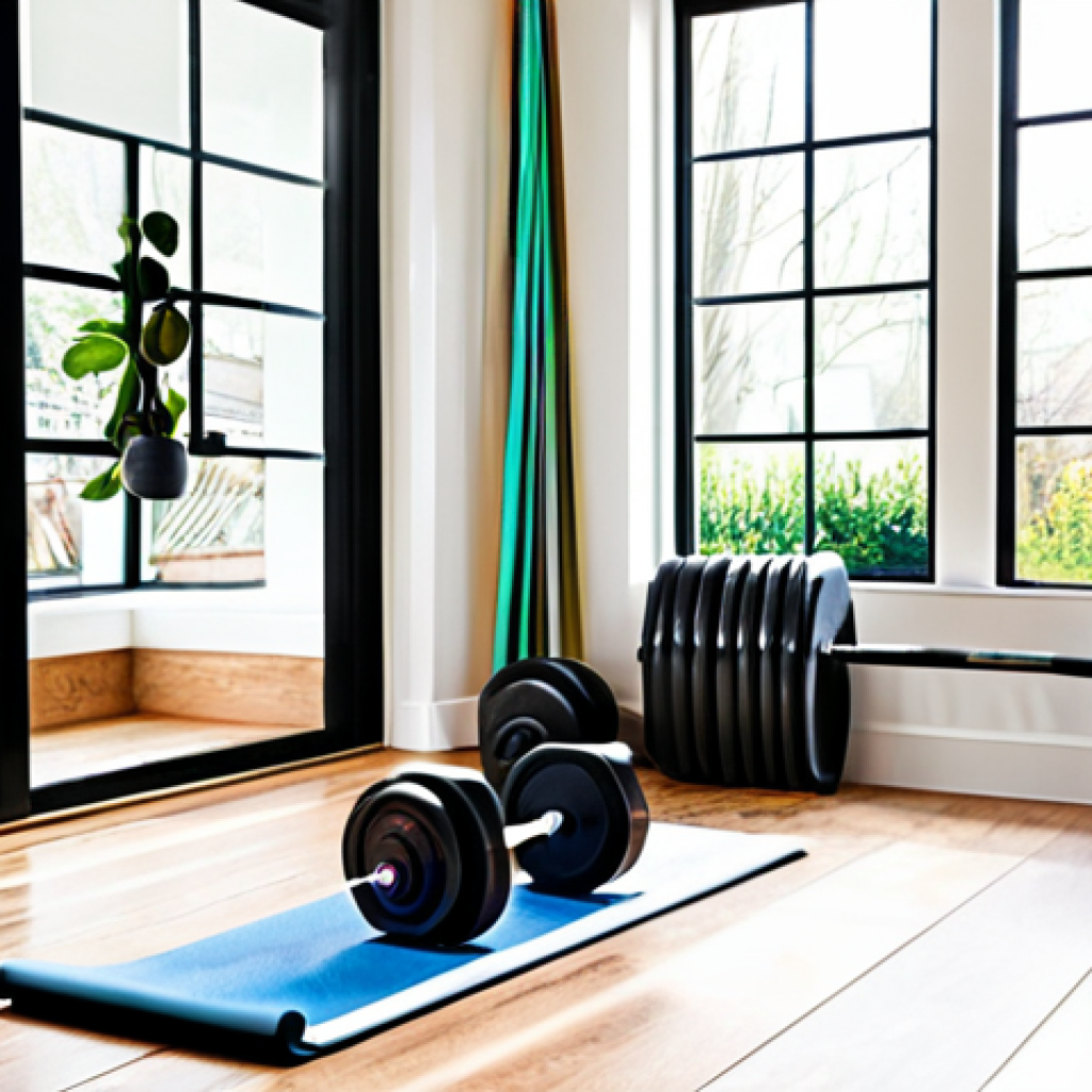 홈트 운동을 위한 전문가 조언 - **Subject:** A bright and airy home workout space.
    **Description:** A well-lit home gym area wit...