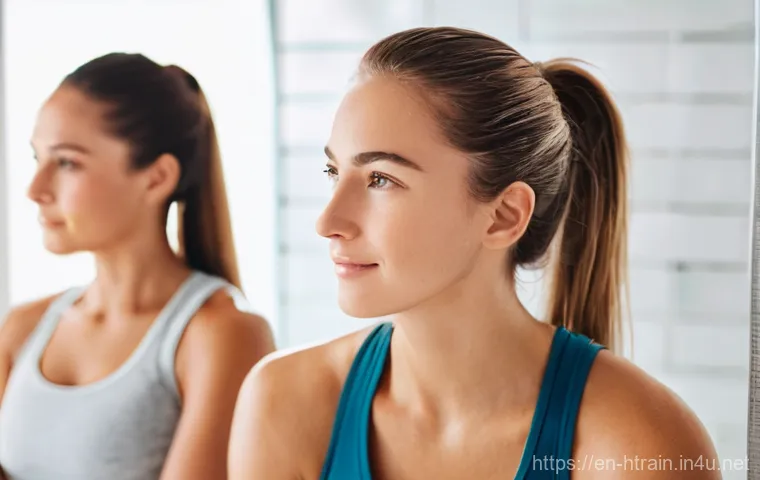 홈트 운동 후 피부관리 - **Post-Workout Facial Cleanse & Refreshment:**
"A young adult, with a healthy and active appeara...