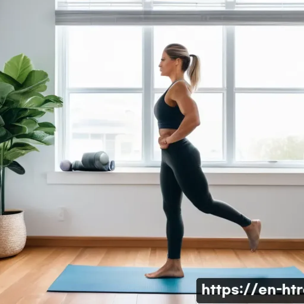 홈트 운동 지속적인 성장 계획 - A cozy, well-lit home workout corner in a modern apartment, featuring a yoga mat, resistance bands, ...